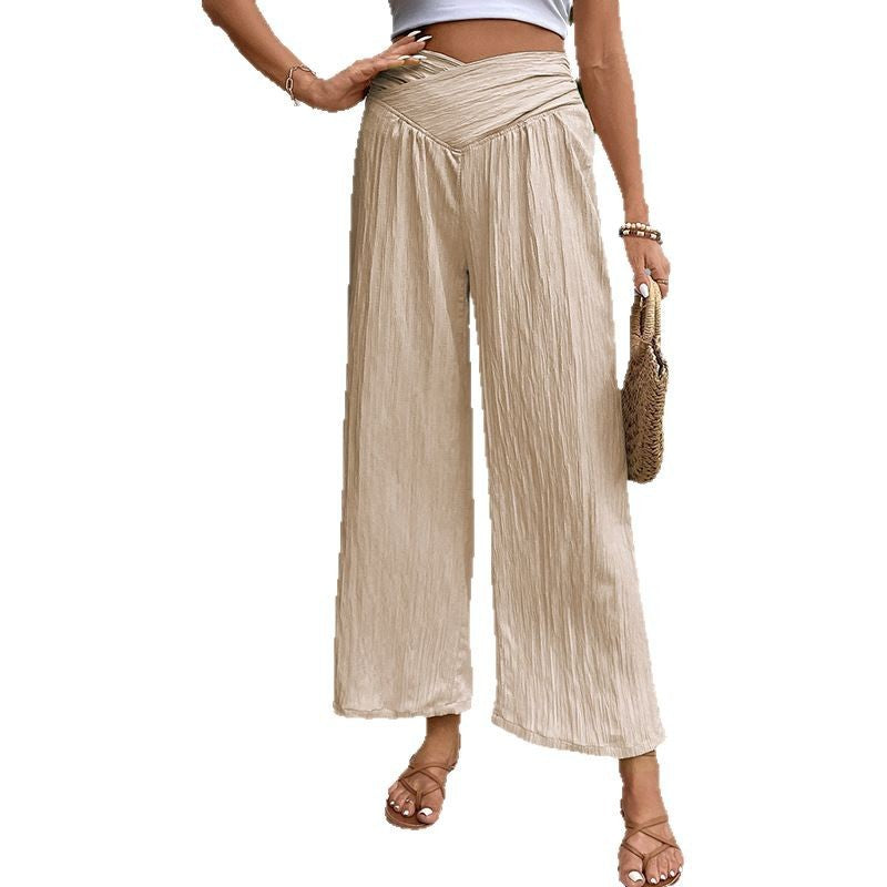 Women's High Waist Pure Color Cropped Wide-leg Pants