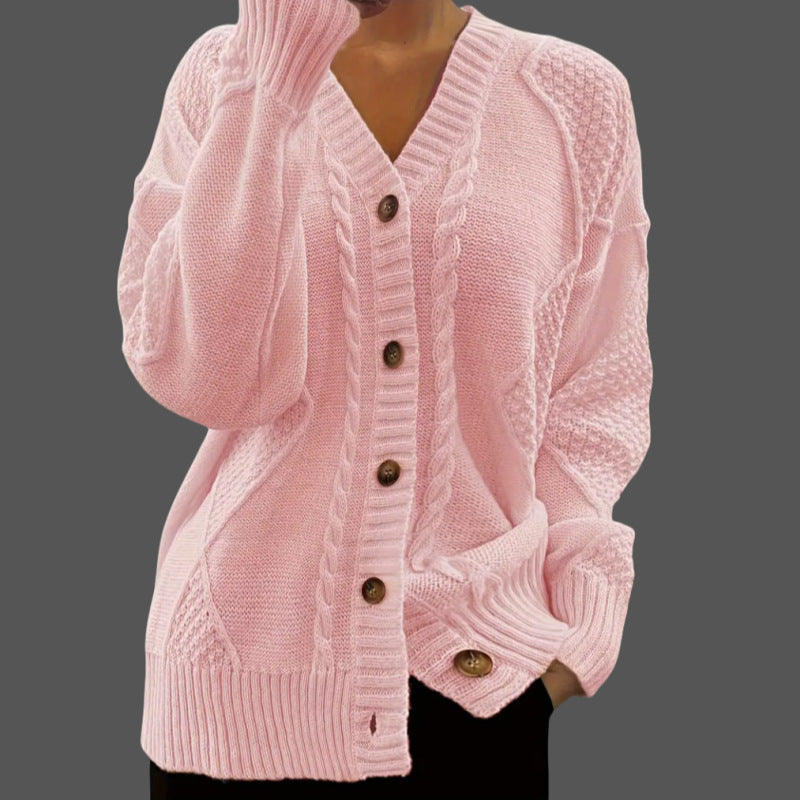 V-neck Knitted Cardigan Breasted Cable-knit Sweater Coat