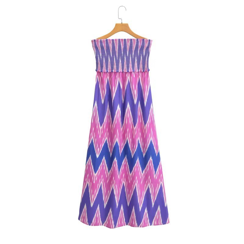 European And American Fashion Women's Wear Positioning Printing Tube Top Mid-length Dress