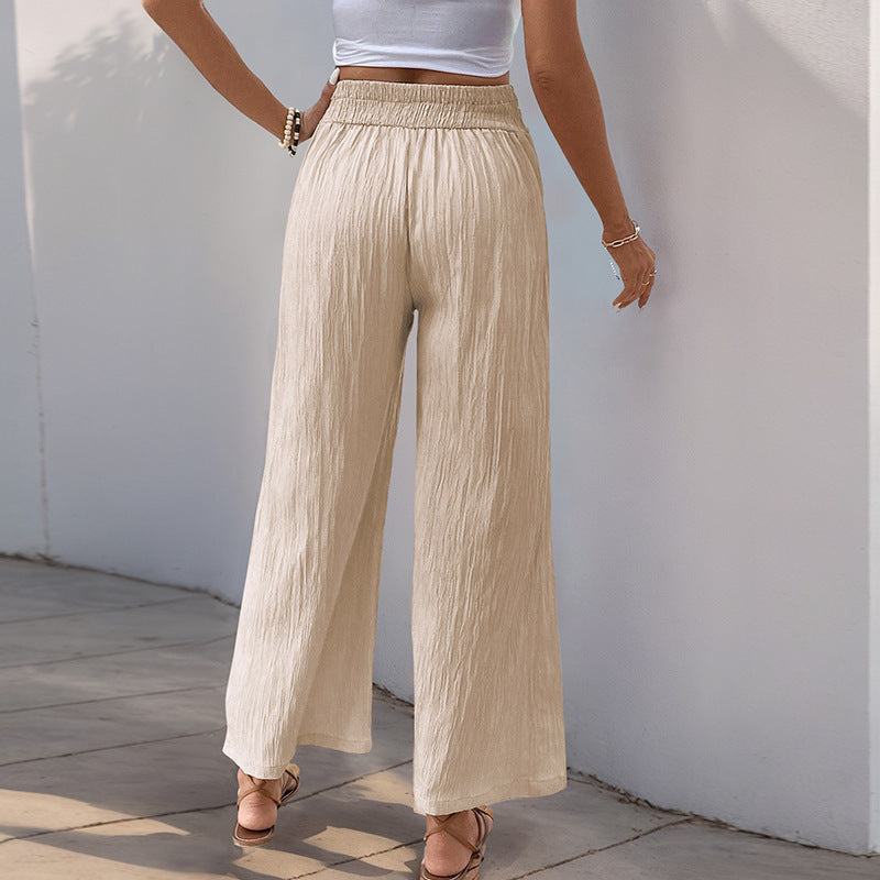 Women's High Waist Pure Color Cropped Wide-leg Pants