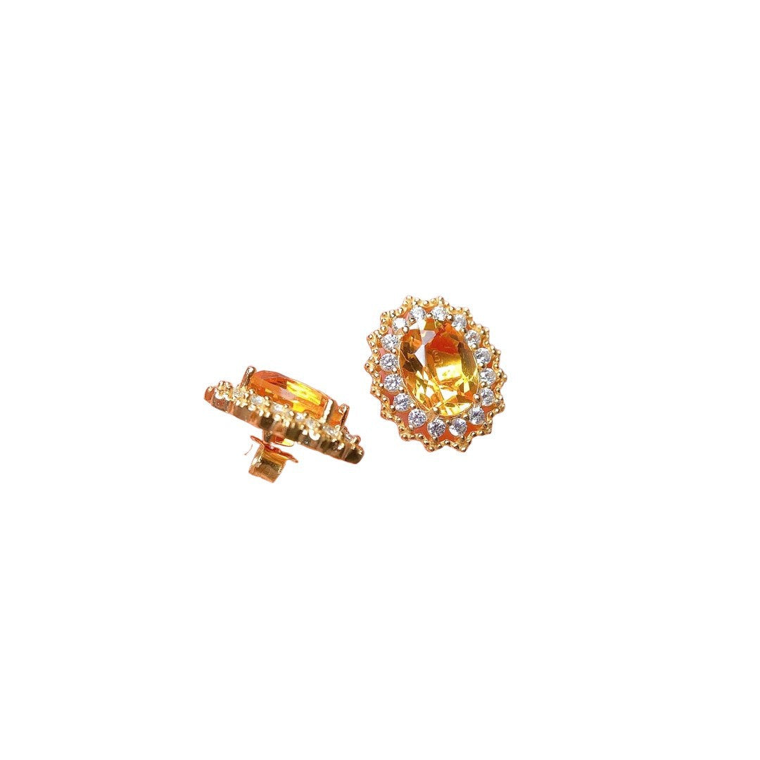 Colored Gems Lucky Yellow Suit Female Fully-inlaid Full Diamond Rings Pendants Ear Stud Necklace