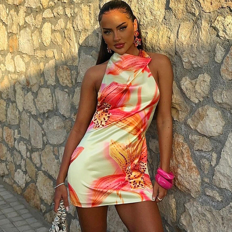 Fashion Halter Tube Top Color Printing Vacation Style Hot Girl Top