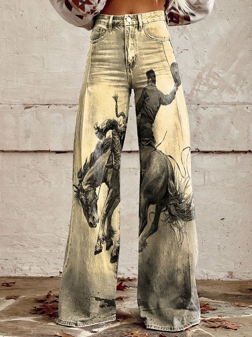 Horn Simulation Denim Trousers Loose Pants For Women