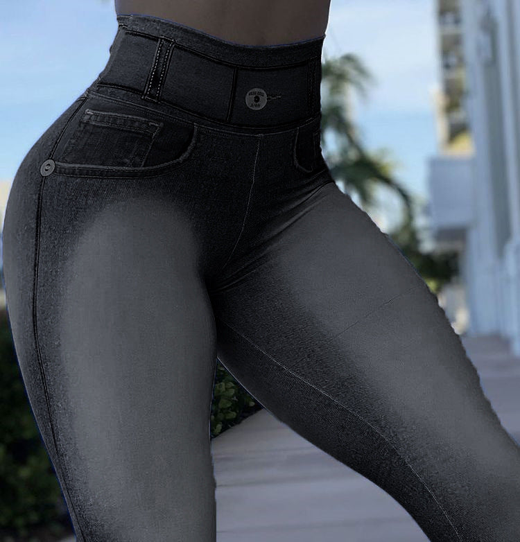 High Waist Camouflage Slim Fashion Button Stitching Casual Feet Trousers