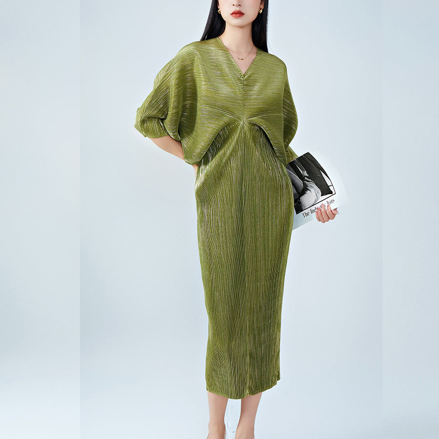 High-end Pleated Dress High-grade Metallic Luster