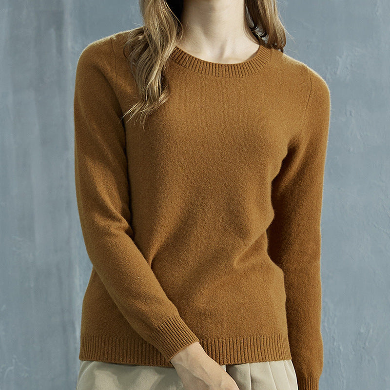 Round Neck Pure Wool Women's Long Sleeve Pullover Loose Sweater