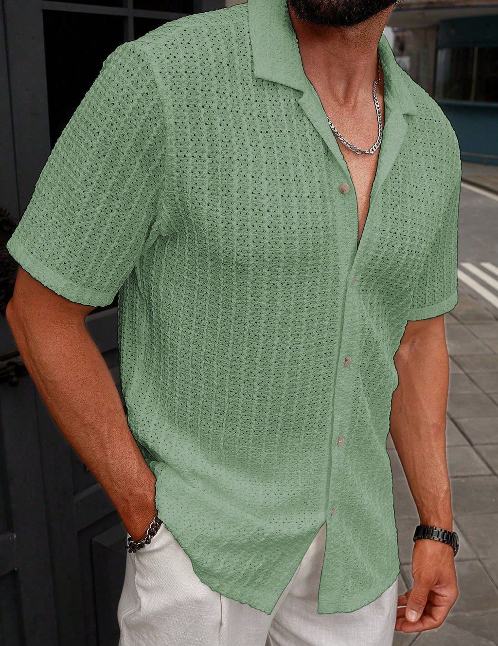 Men's Casual Striped Shirt Lapel Short Sleeve Top