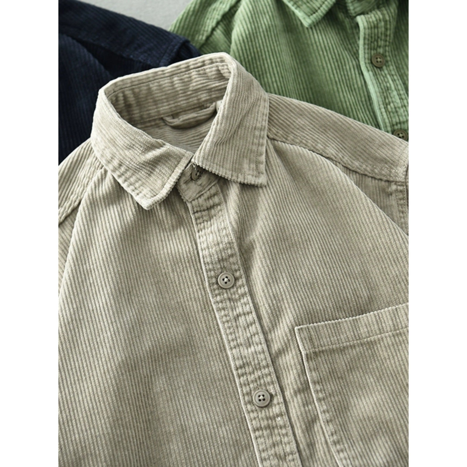 Men's Retro Loose Corduroy Long Sleeve Casual Cotton Shirt