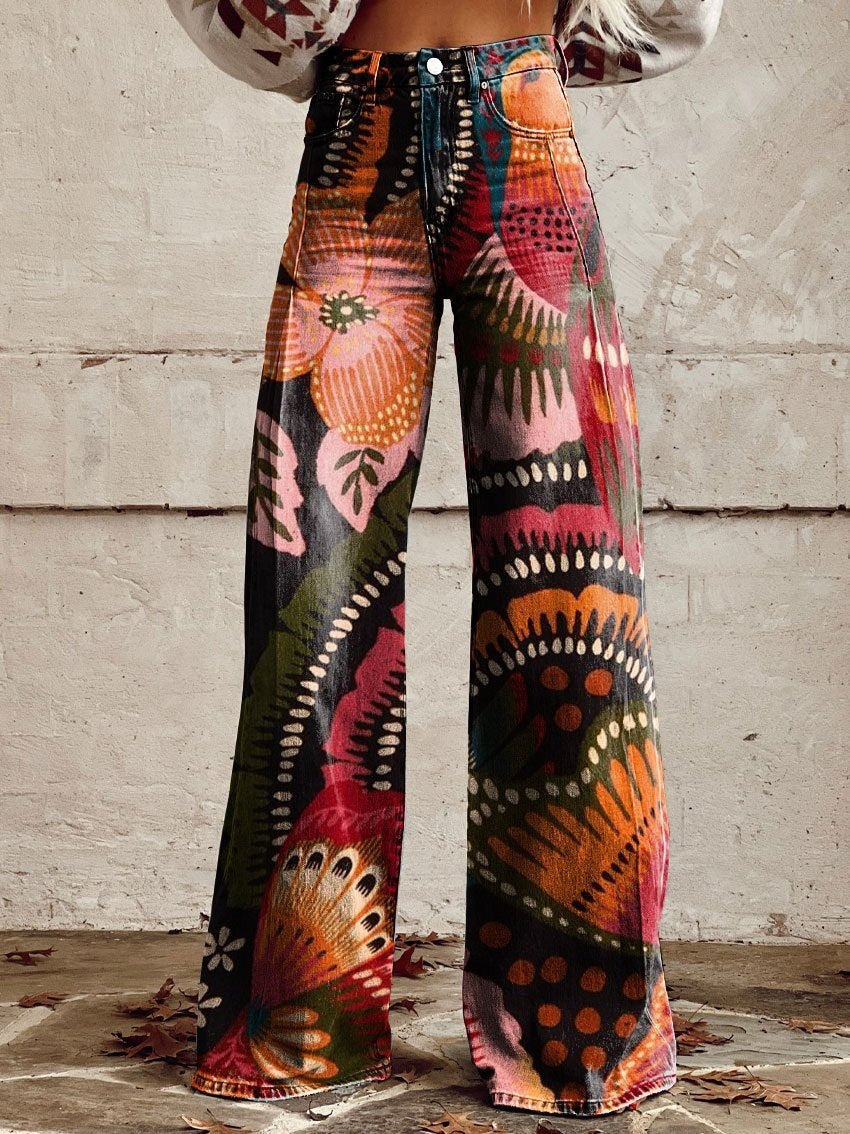Horn Simulation Denim Trousers Loose Pants For Women