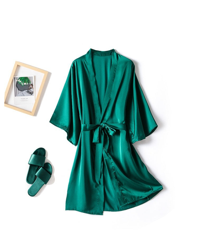 Women's Solid Color Light Luxury Silk Bathrobe