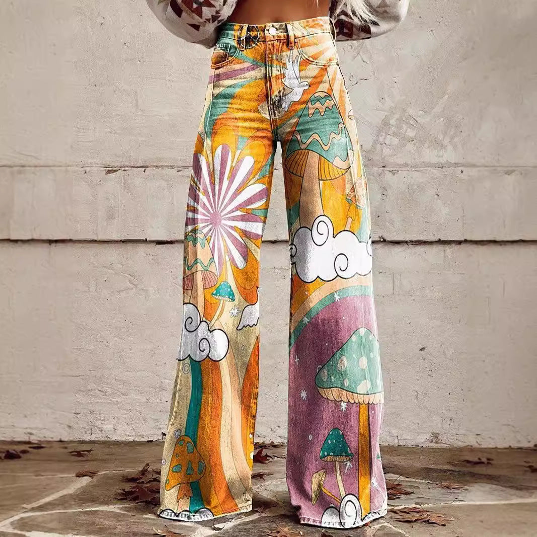 3D Thermal Transfer Speaker Simulation Denim Loose Pants
