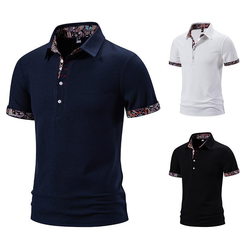 European Size Polo Shirt Men's Color Stitching Turnover Neck Short Sleeve