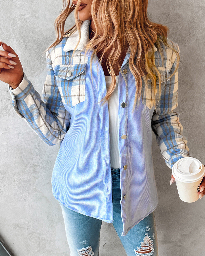 Women's Fashion Color Contrast Corduroy Jacket