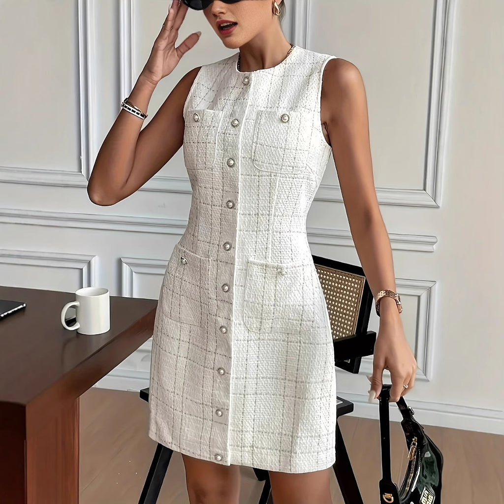 Women's Polyester Round Neck Sleeveless Dress