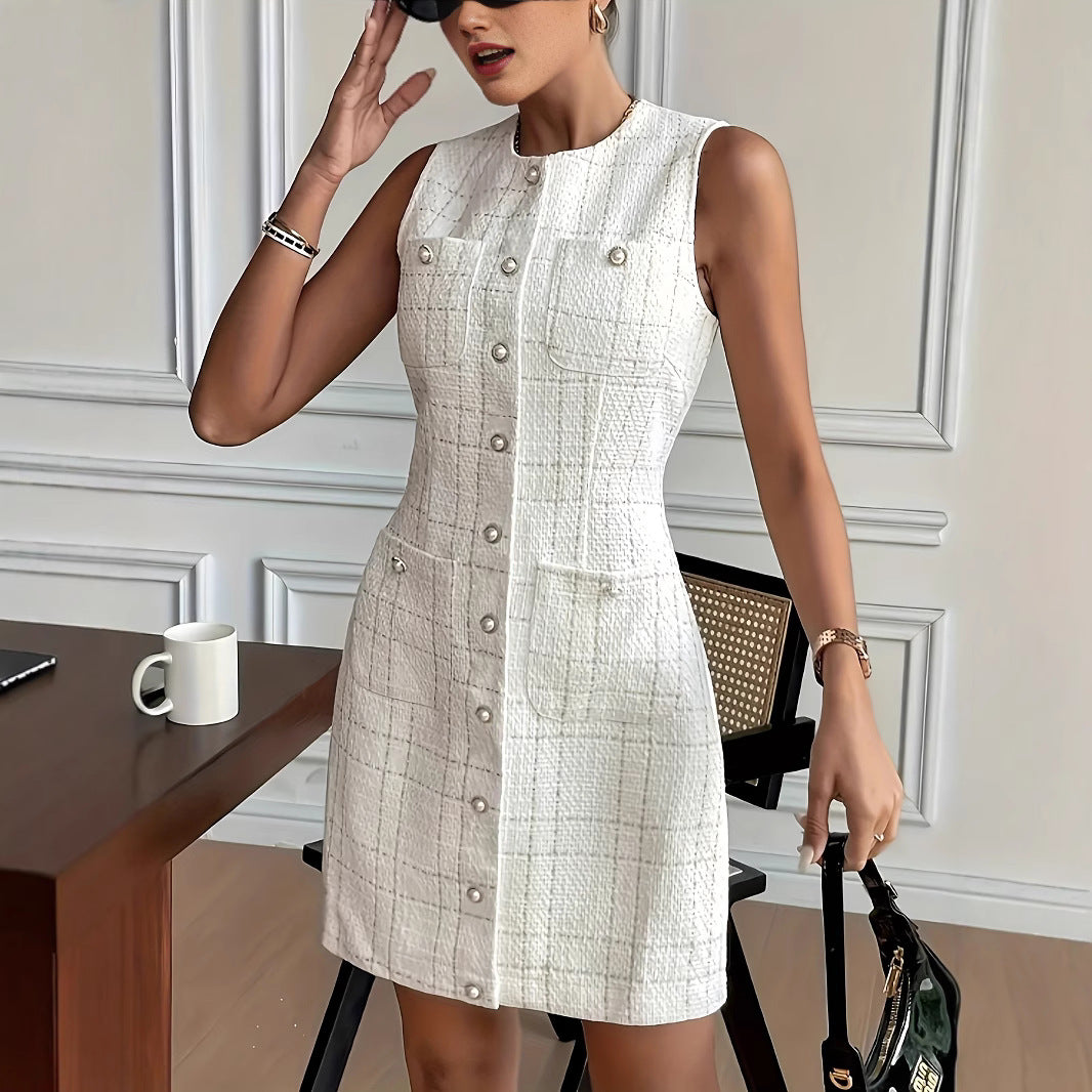 Women's Polyester Round Neck Sleeveless Dress
