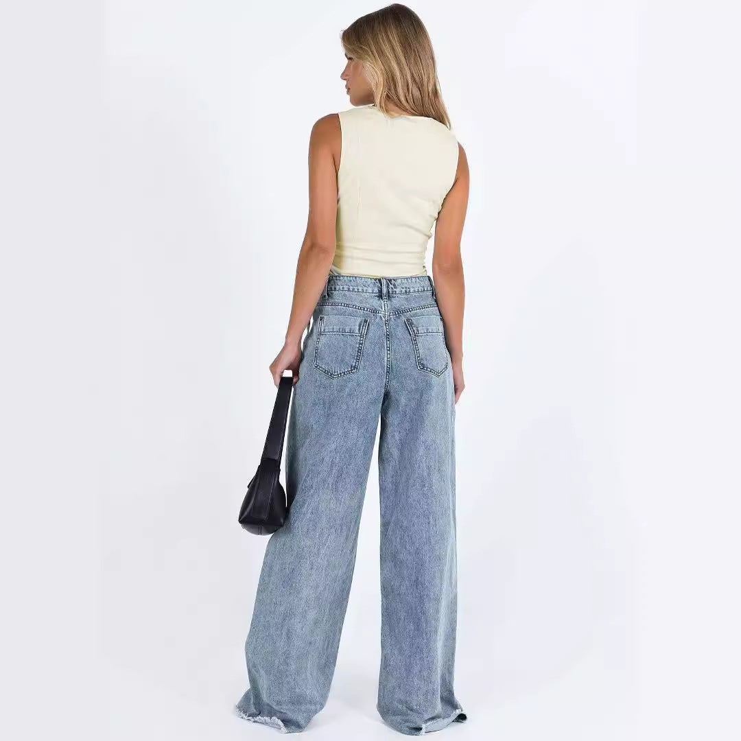 SC European And American Leisure Loose Denim Trousers Women