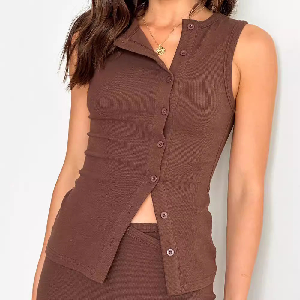 New Solid Color Sexy Sleeveless Button Cardigan