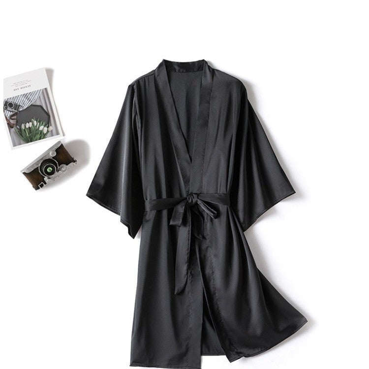 Women's Solid Color Light Luxury Silk Bathrobe