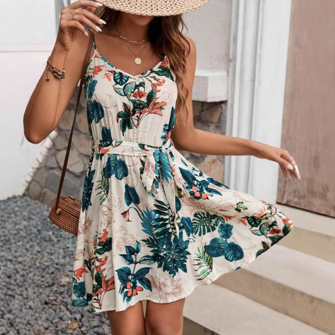 European And American Tropical Sleeveless Beach Dress