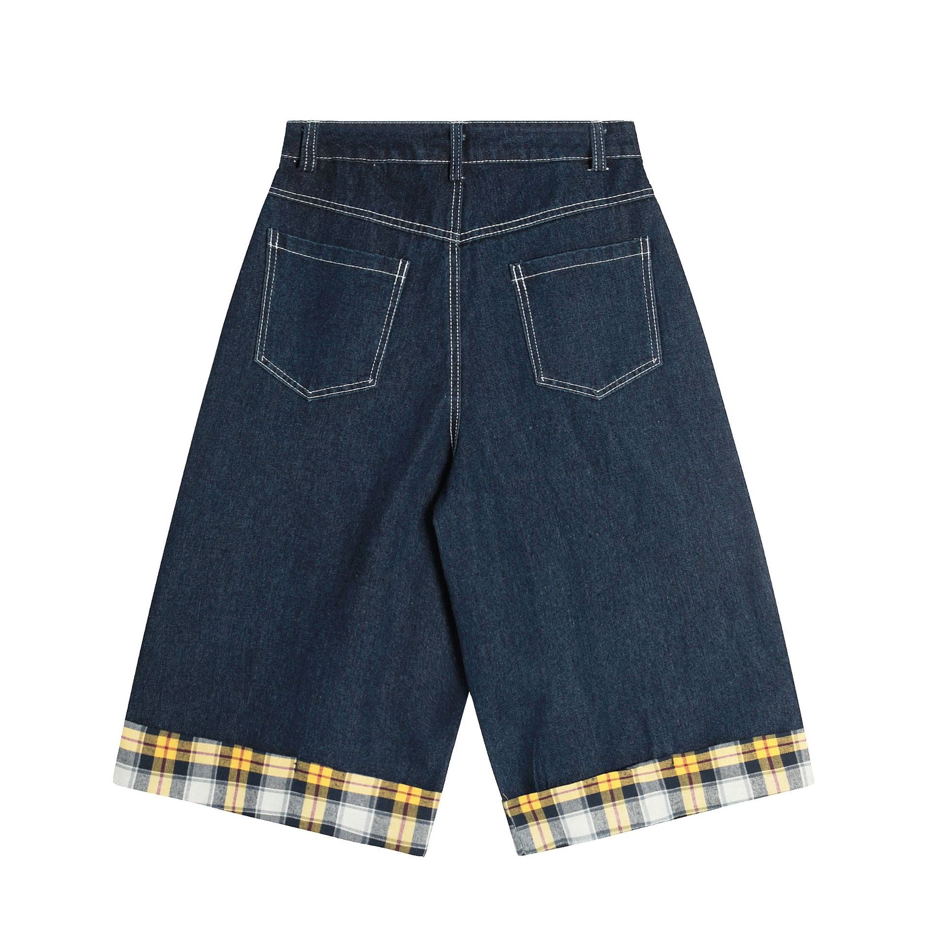 American Retro Plaid Large Pocket Stitching Cargo Shorts