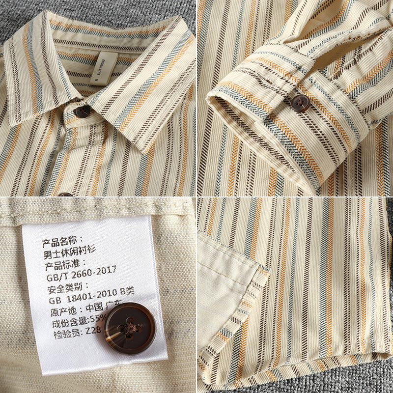 Men's Vintage Yarn-dyed Striped Overalls Casual Shirt