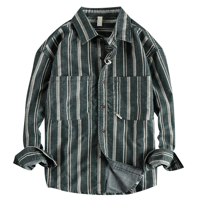Men's Vintage Yarn-dyed Striped Overalls Casual Shirt