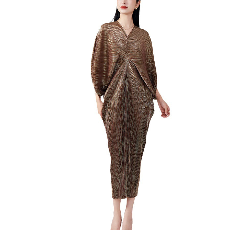 High-end Pleated Dress High-grade Metallic Luster