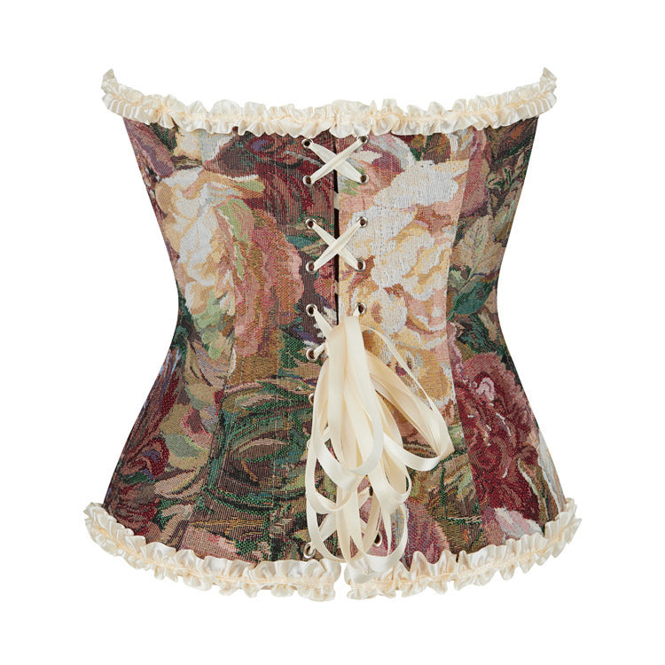 Apricot Flower With Lace Bodybuilding Girdle Breast Support Ladies