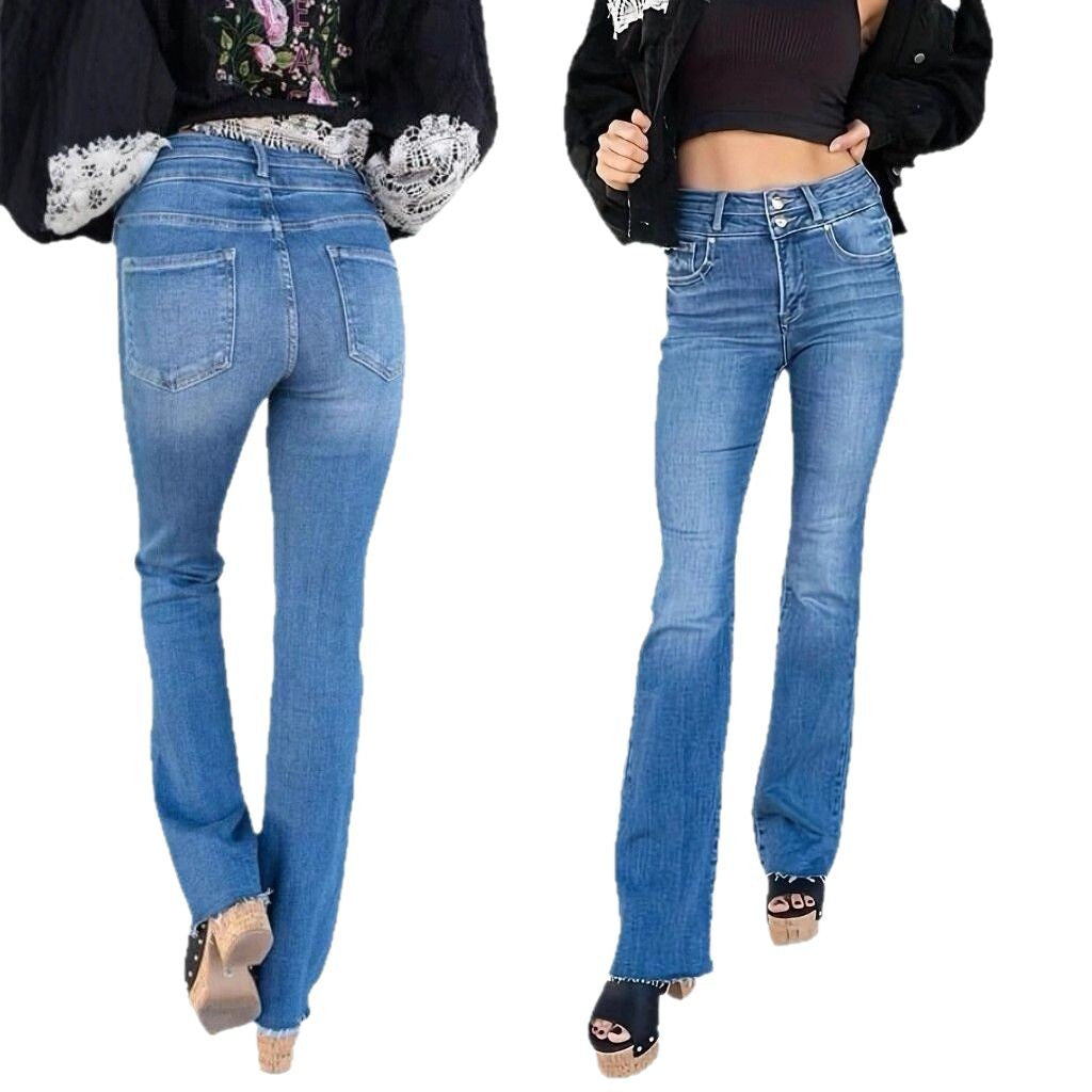 Women's High Waist Straight Double Button Jeans
