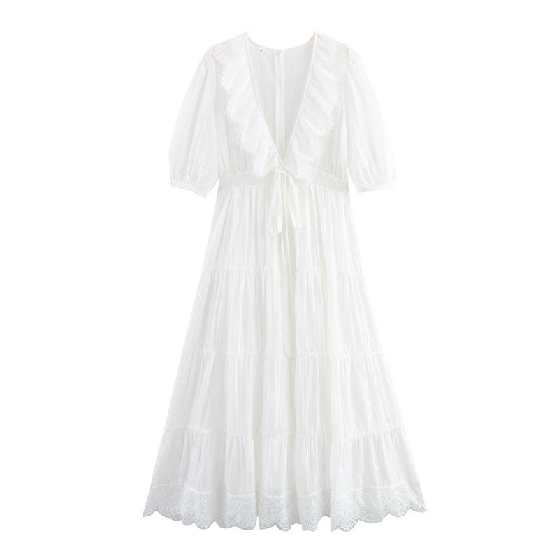 Stitching Lace Pure Desire Wind Deep V Dress