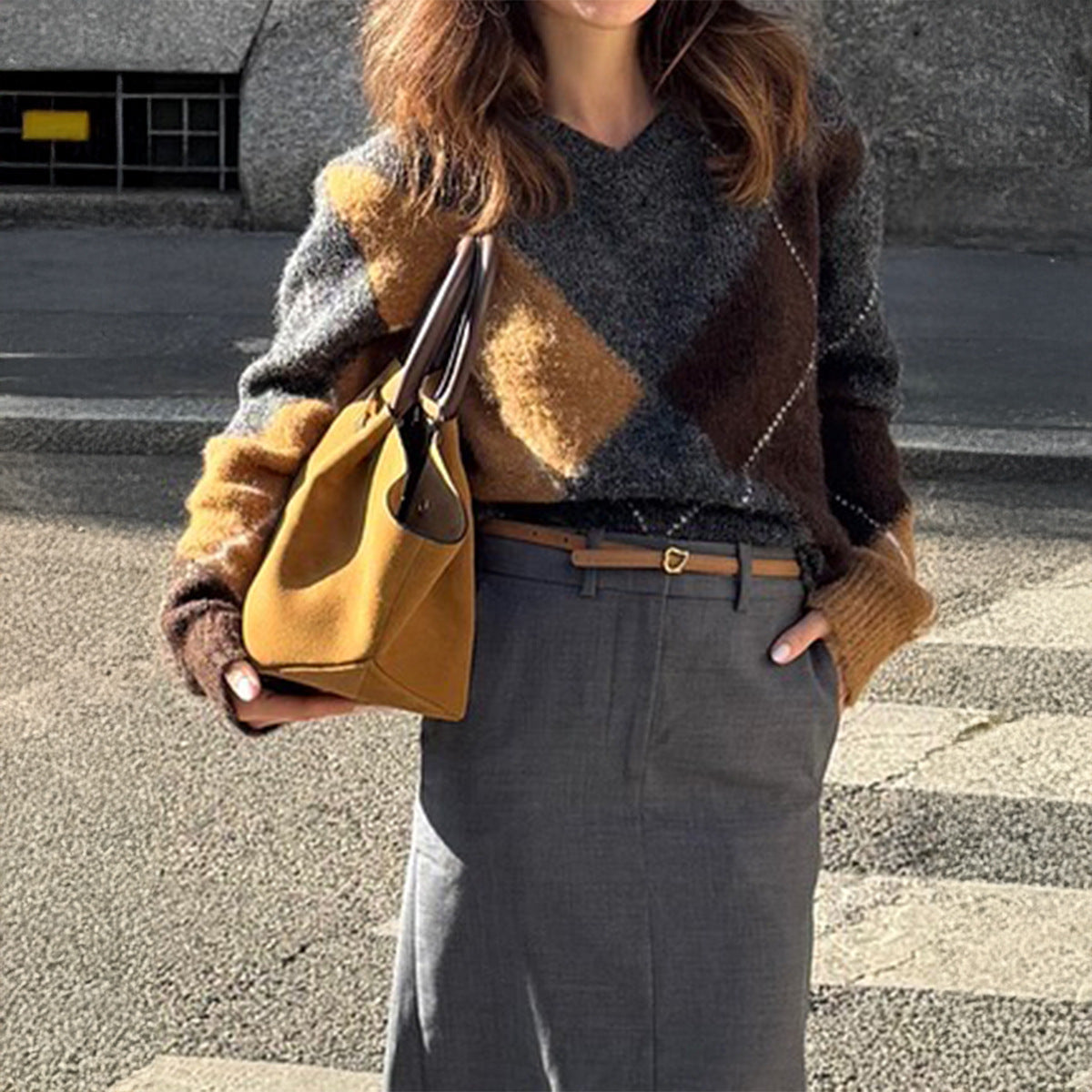 Fashionable Colorblock Long-Sleeve Knitted Sweater For Women