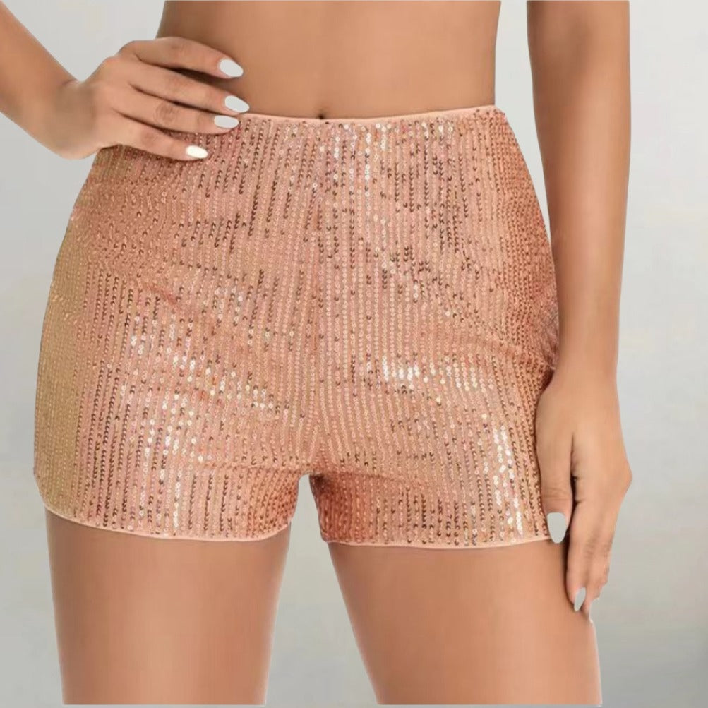 Multicolor Sequin Slim Hot Pants Sequined Mid-waist Straight Shorts