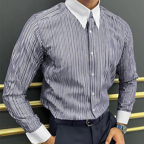 Men's Long Sleeve Shirt Design Striped Business
