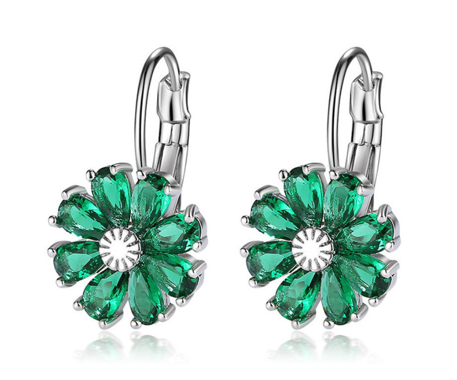 Copper Zircon Floral Diamond Necklace Stud Earrings