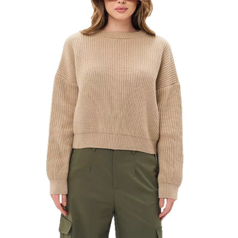 Women's Solid-color Crew-neck Loose-fitting Pullover Sweater