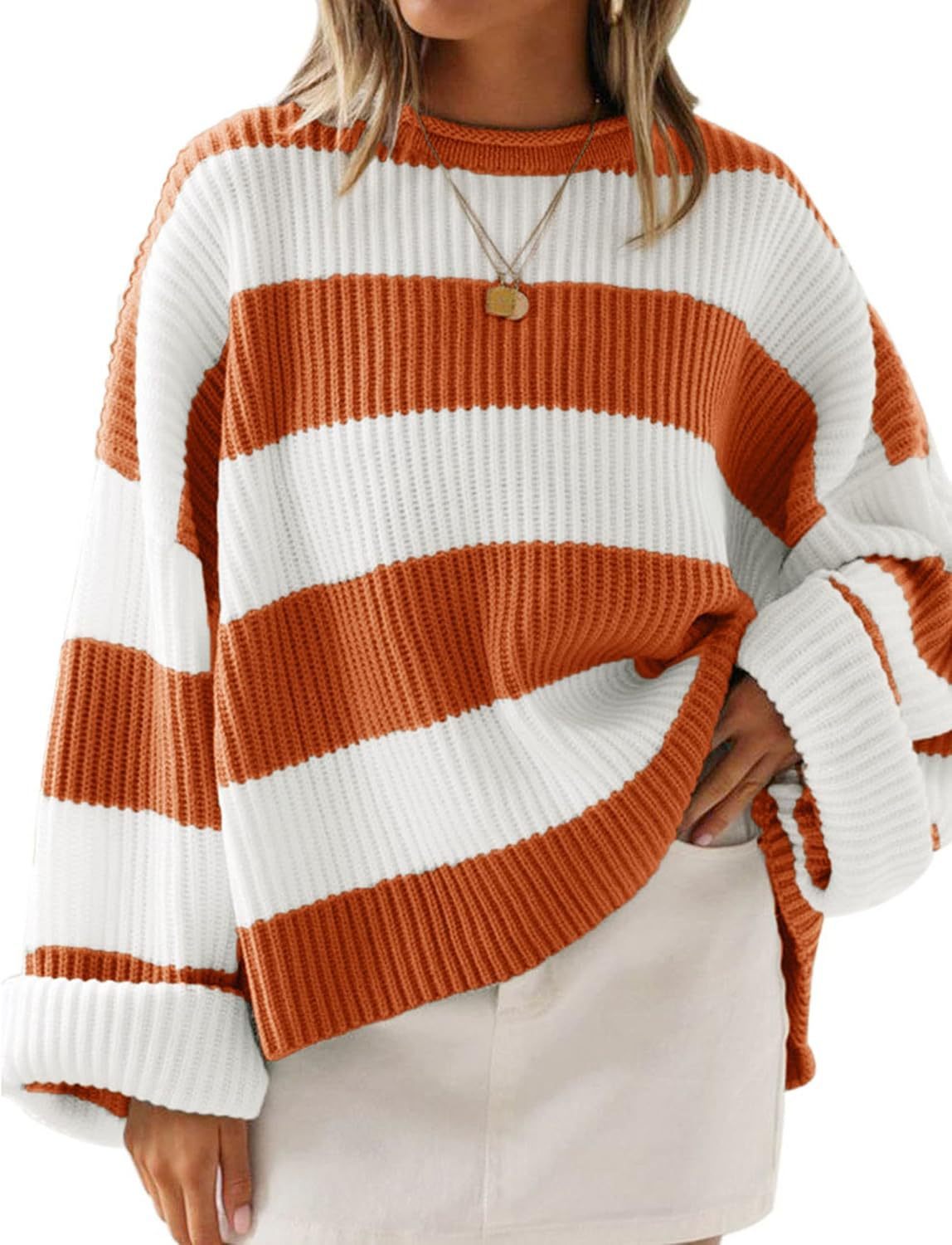 Women's Bell Sleeve Loose Sweater Striped