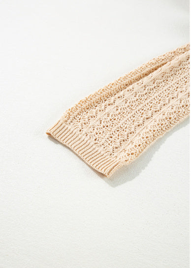 Apricot Hollow Out Knit Drop Shoulder Open Front Cardigan