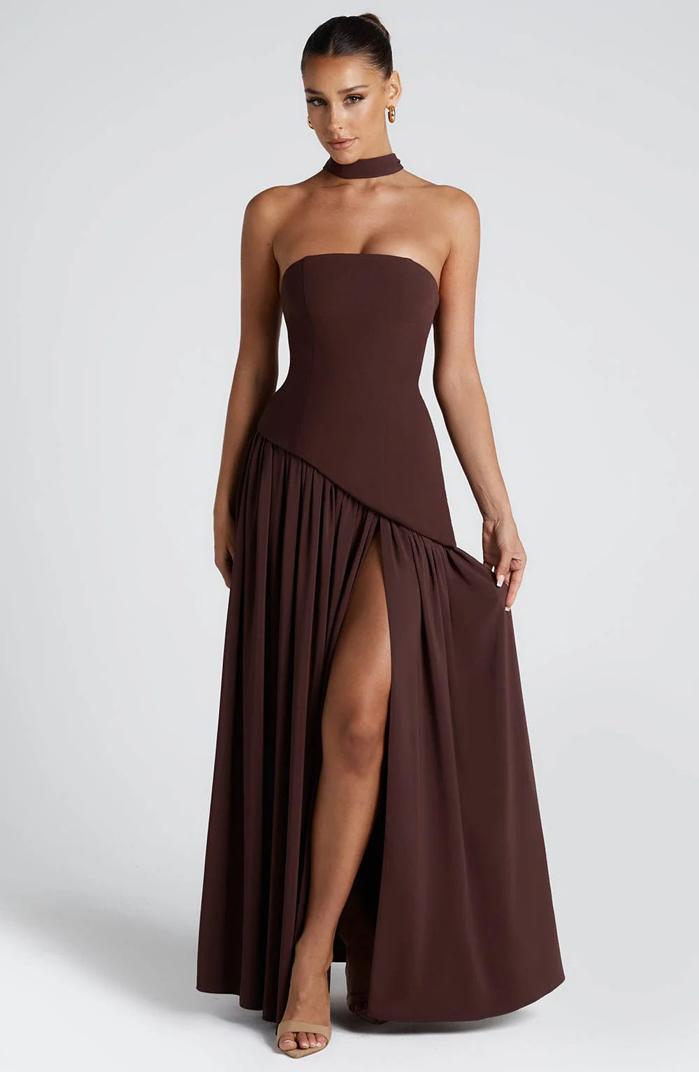 Fashion Sexy Backless Tube Top Pure Color Split Dress