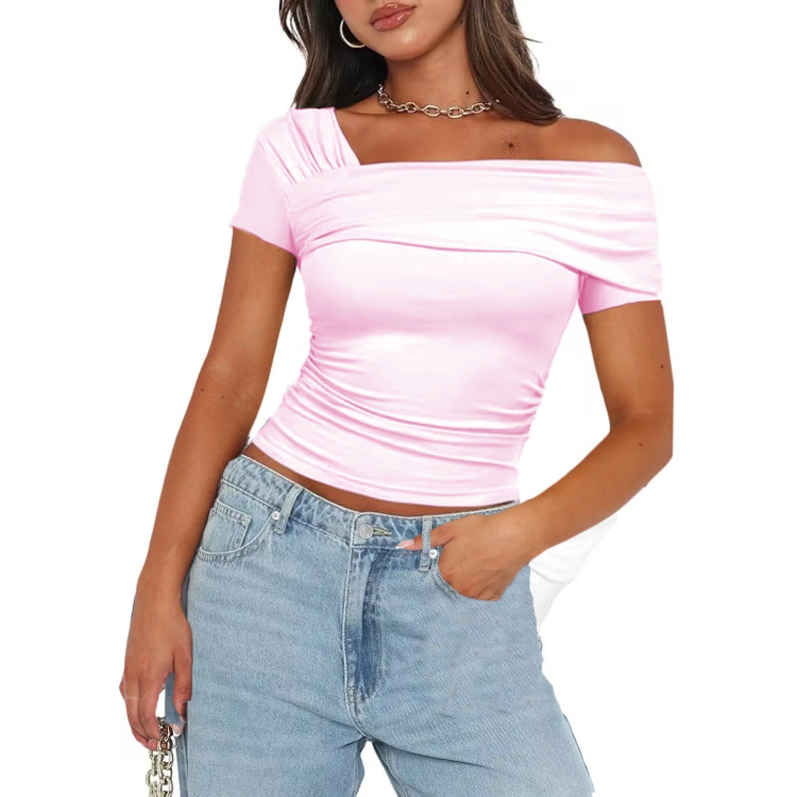 Solid Color Decorative Short Strapless Short Sleeve Women