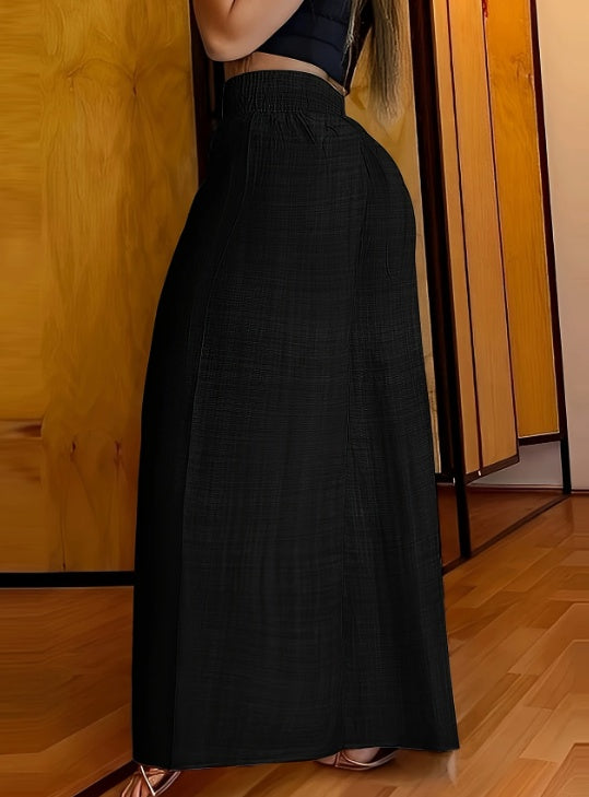 Solid Simple Palazzo Pants Casual Wide Leg Elastic Waist Pants