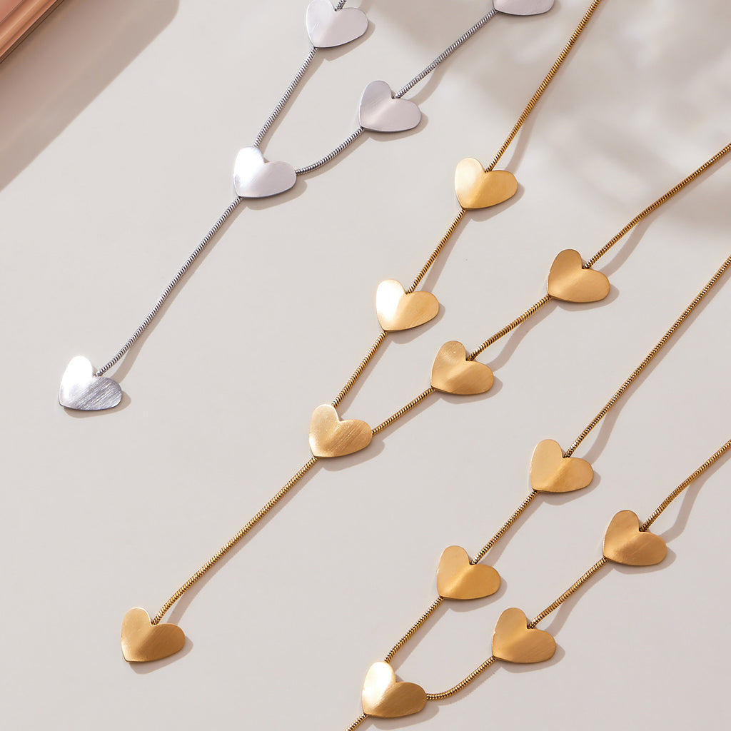 Elegant Long Y-shaped Heart Tassel Layered Clavicle Necklace