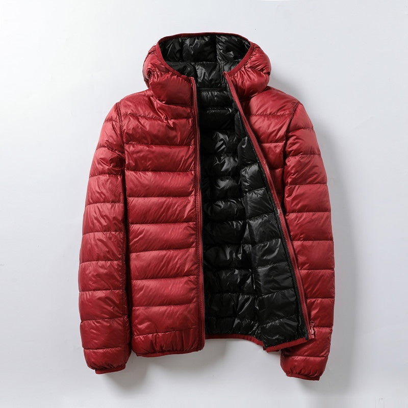 Thin Lightweight Short Type White Duck Down Thin Hooded Jacket