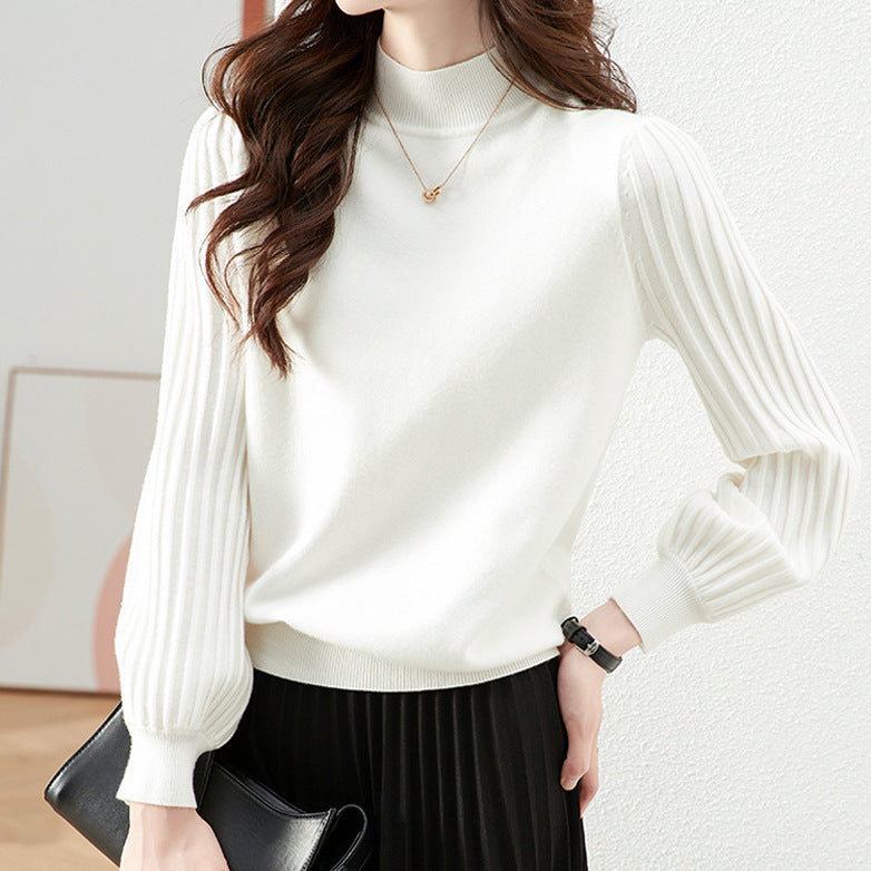 Slimming Versatile Casual Sunken Stripe Half Turtleneck Bottoming Shirt