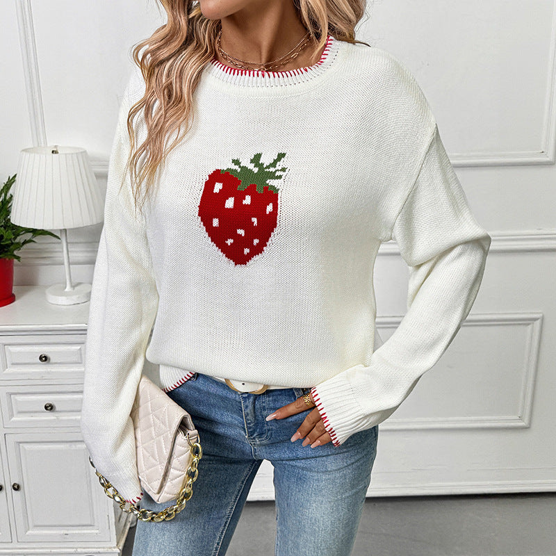 Strawberry Jacquard Sweater Pullover