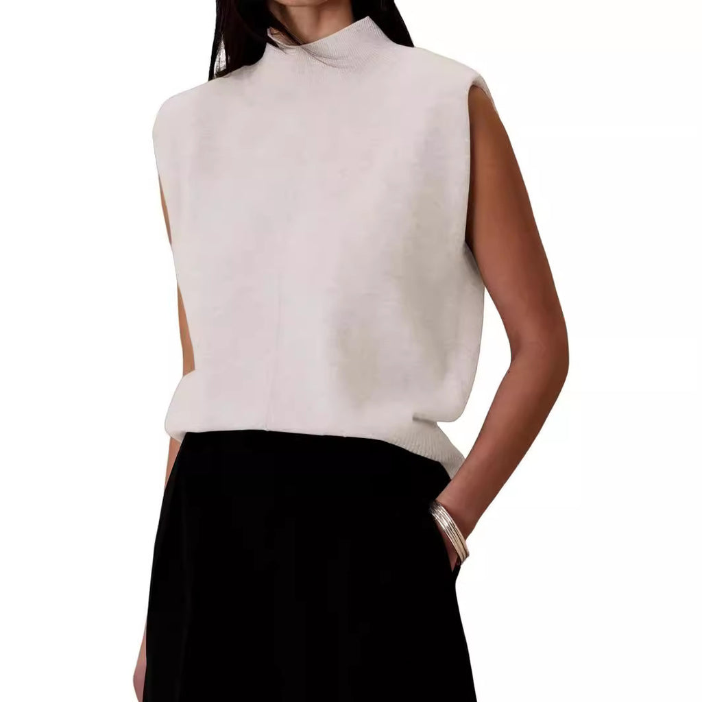 Women's Pure Color Half Collar Sleeveless Vest