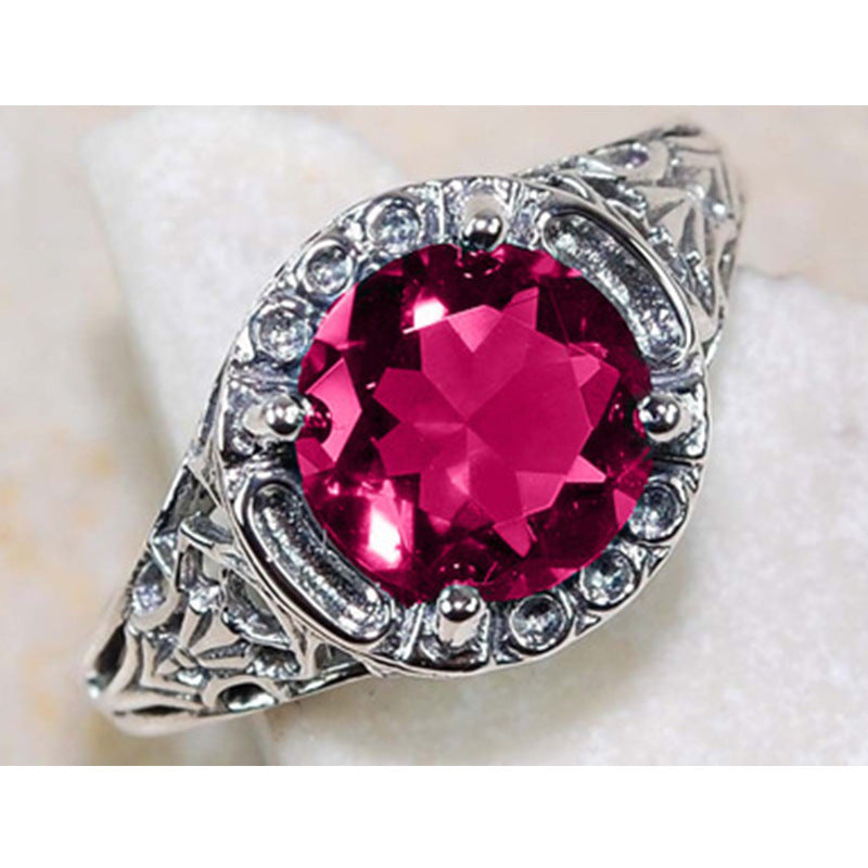 Topaz Gemstone Inlaid Zircon Retro Flower Ring