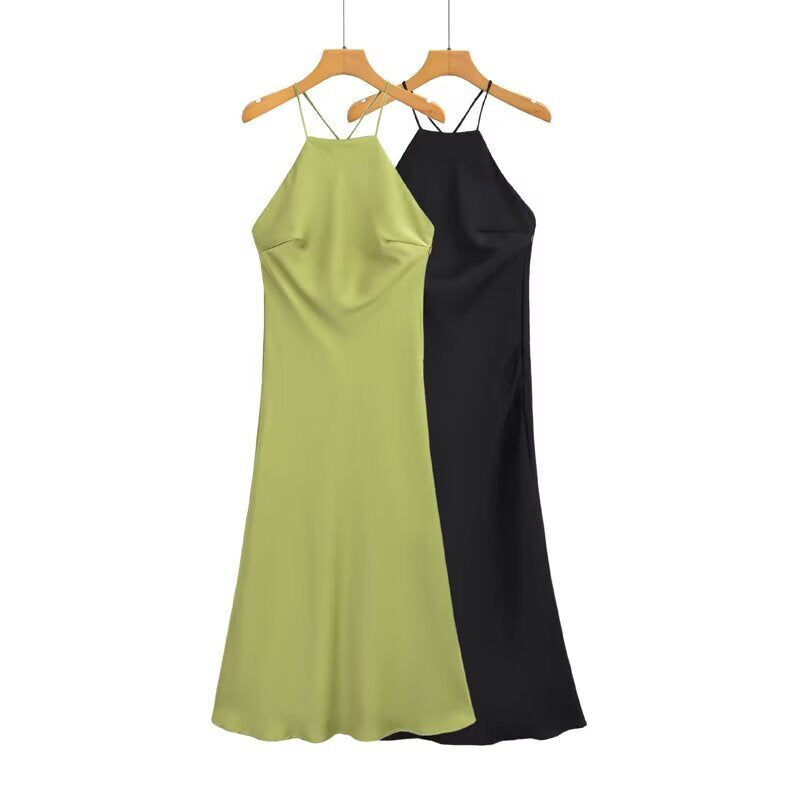 Women's Elegant Halter Sling Silk Satin Texture Dress