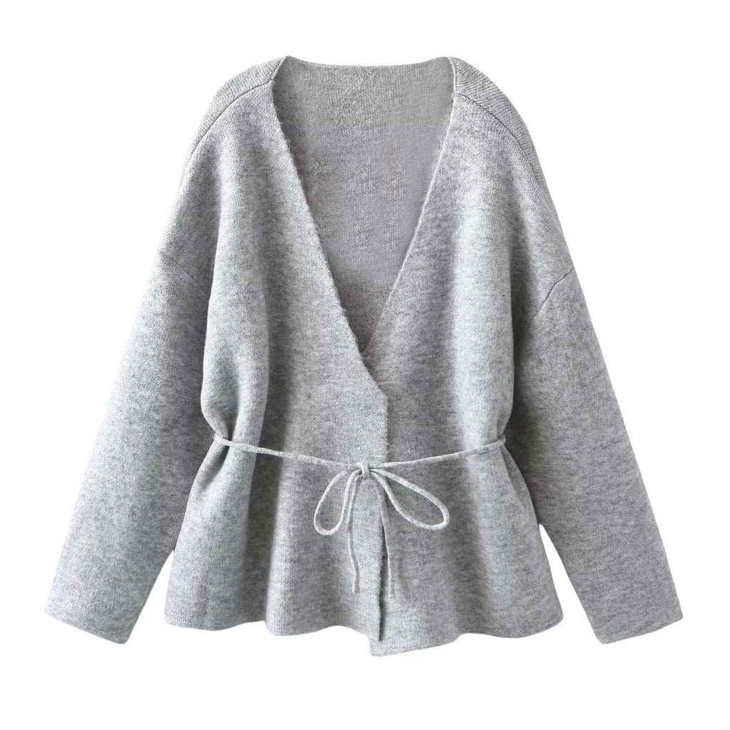 Autumn And Winter Belt Woolen Simple Cardigan Sweater