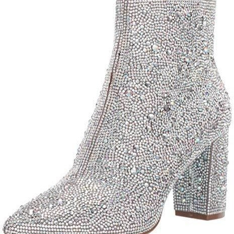 Rhinestone Pointed Toe Fashion Ankle Boots