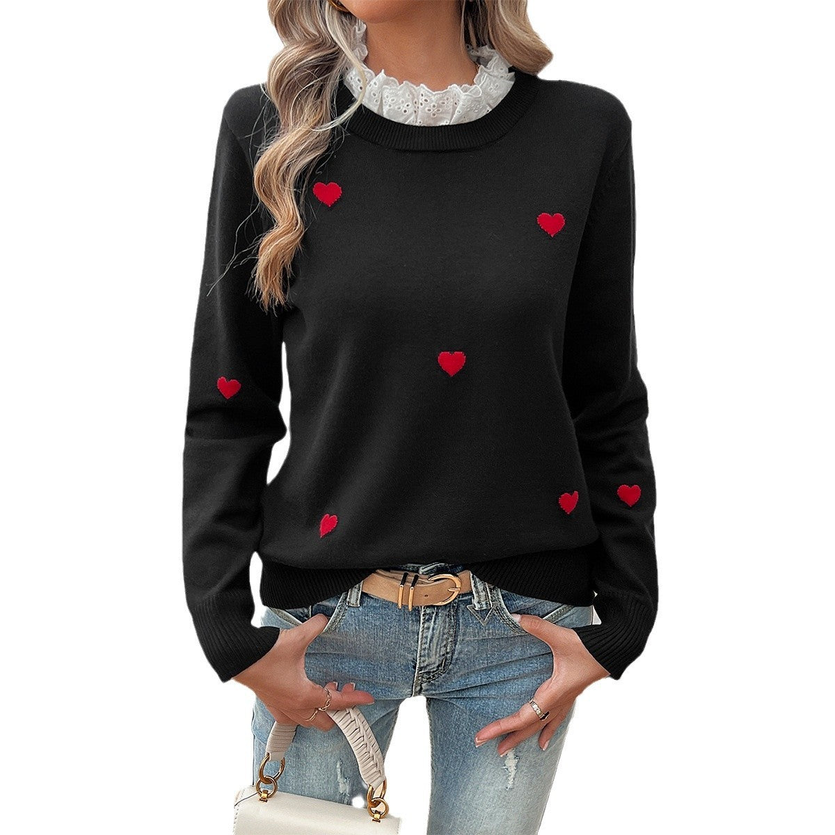 Sweet Cute Style Embroidery Love Lace Collar Sweaters